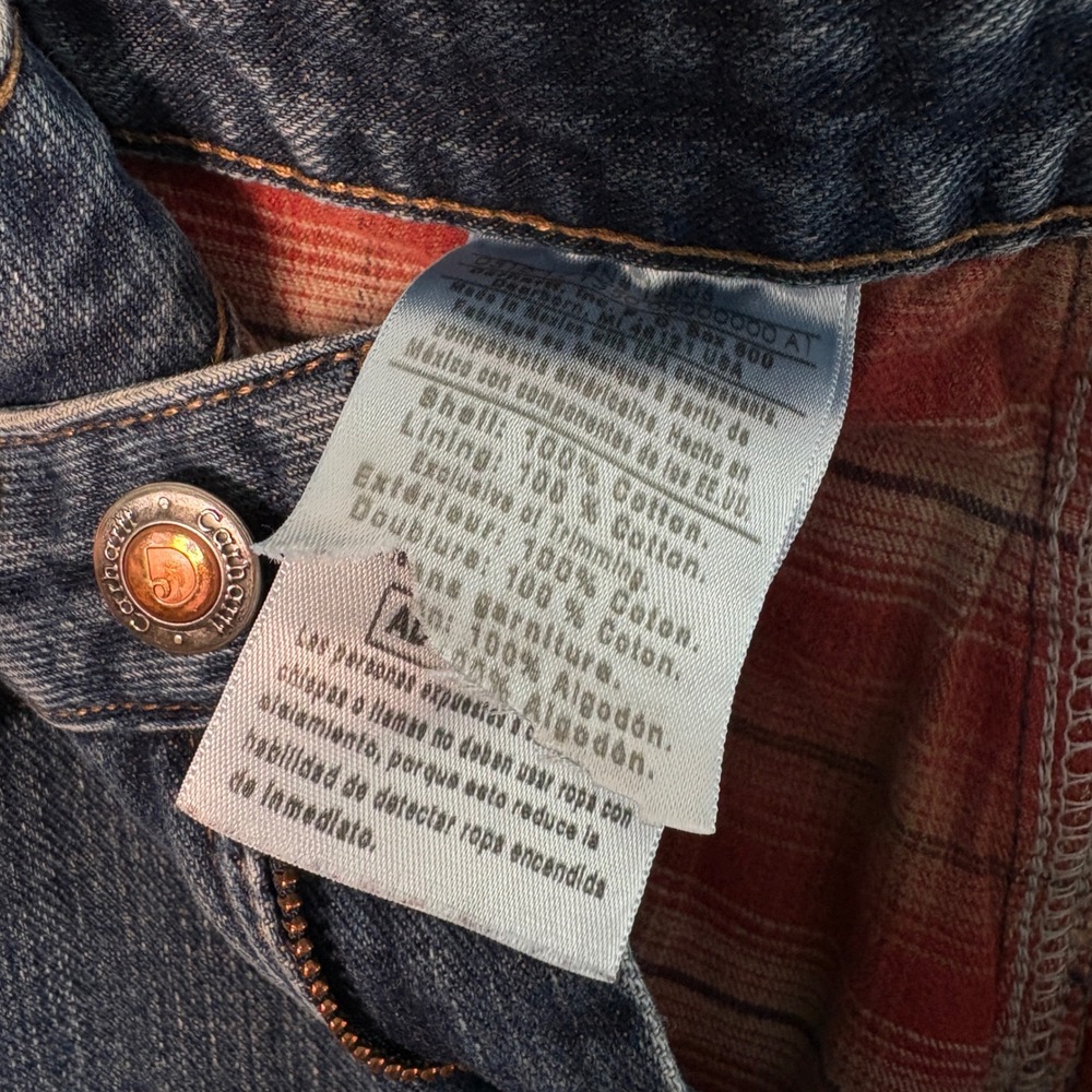 Carhartt Flannel Lined Jeans Mens 40x29 Blue Denim Relaxed Fit Plaid Work Pants - Picture 2 of 6